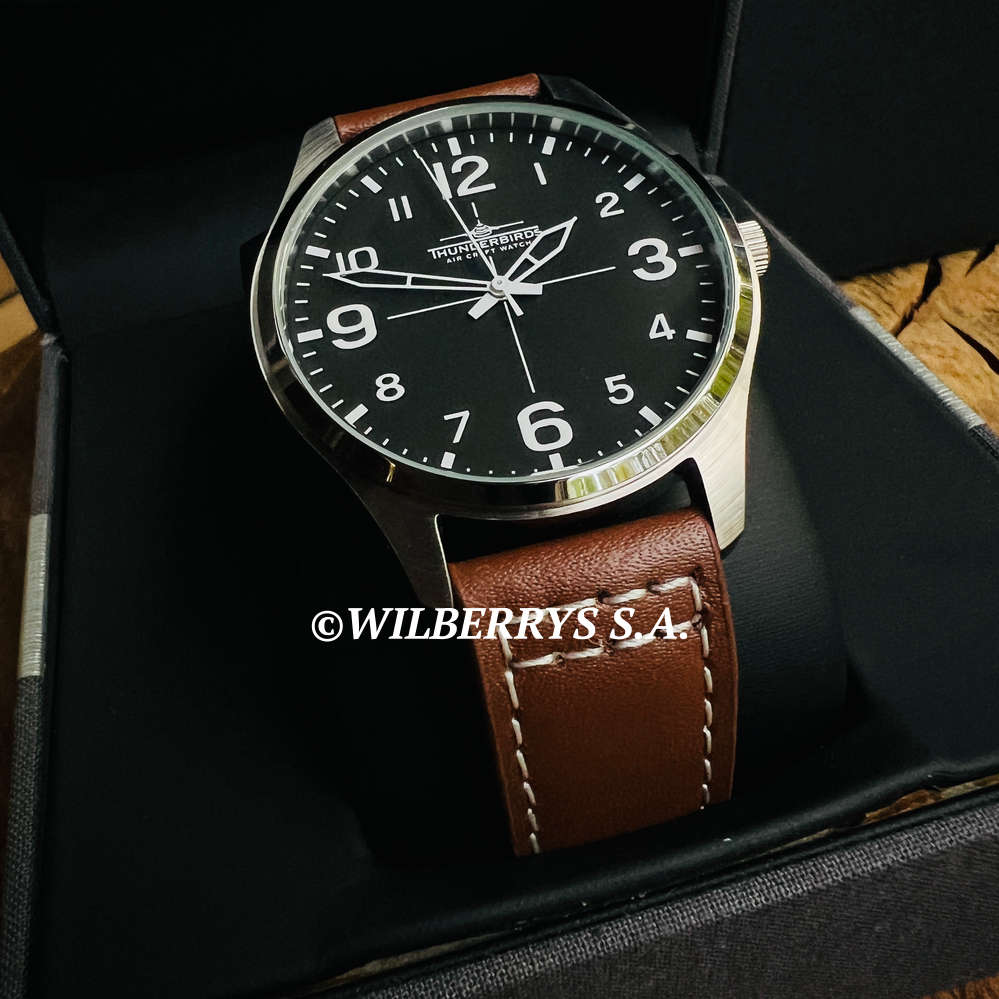 rrp R4,000.00 THUNDERBIRDS Men`s Meister Easy Read Dark Brown 40mm Easy Read Genuine Leather Watch