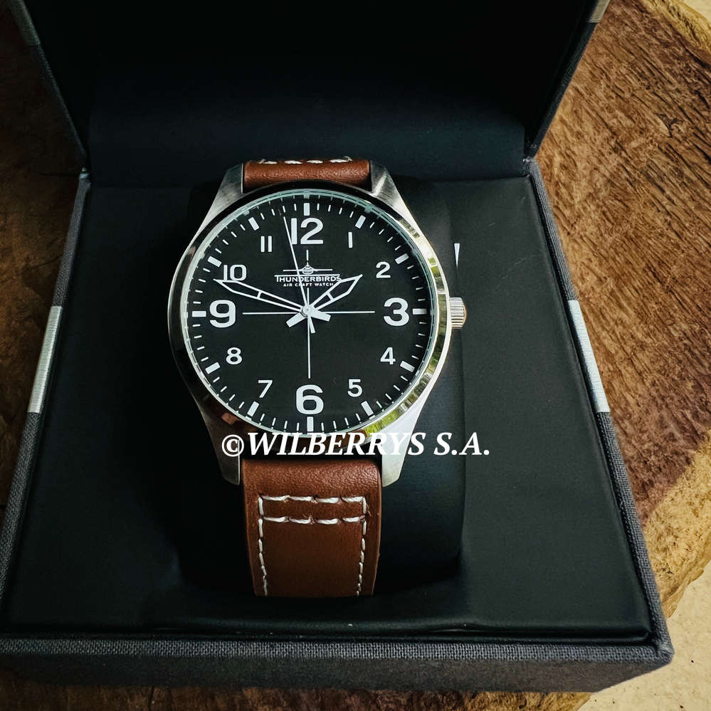 rrp R4,000.00 THUNDERBIRDS Men`s Meister Easy Read Dark Brown 40mm Easy Read Genuine Leather Watch
