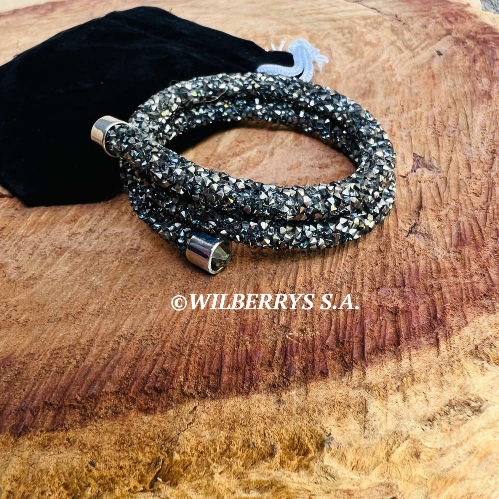 Retail: R1250.00 LONDON JEWELLERS Brilliance SUGAR CRYSTALS FROM SWAROVSKI Dark Grey bracelet