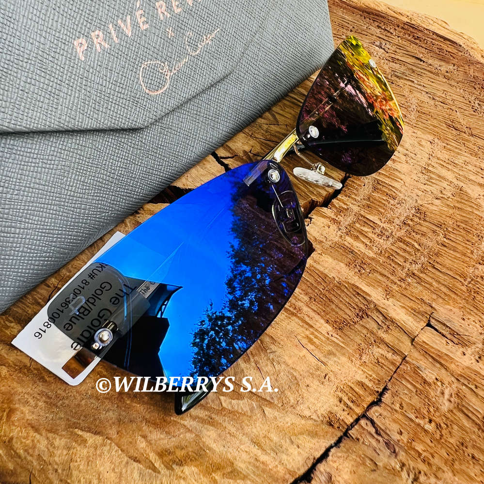 must see!! PRIVE REVAUX GOLDIE x Olivia Culpo / Champagne Gold Blue Sunglasses 100% genuine