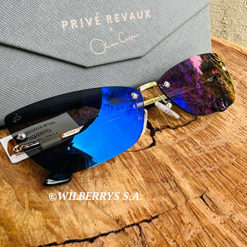 must see!! PRIVE REVAUX GOLDIE x Olivia Culpo / Champagne Gold Blue Sunglasses 100% genuine