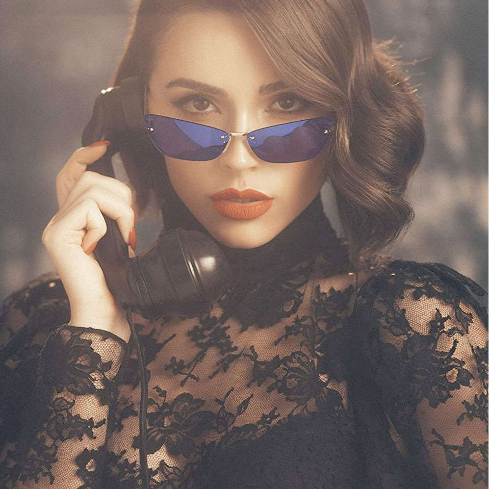 must see!! PRIVE REVAUX GOLDIE x Olivia Culpo / Champagne Gold Blue Sunglasses 100% genuine