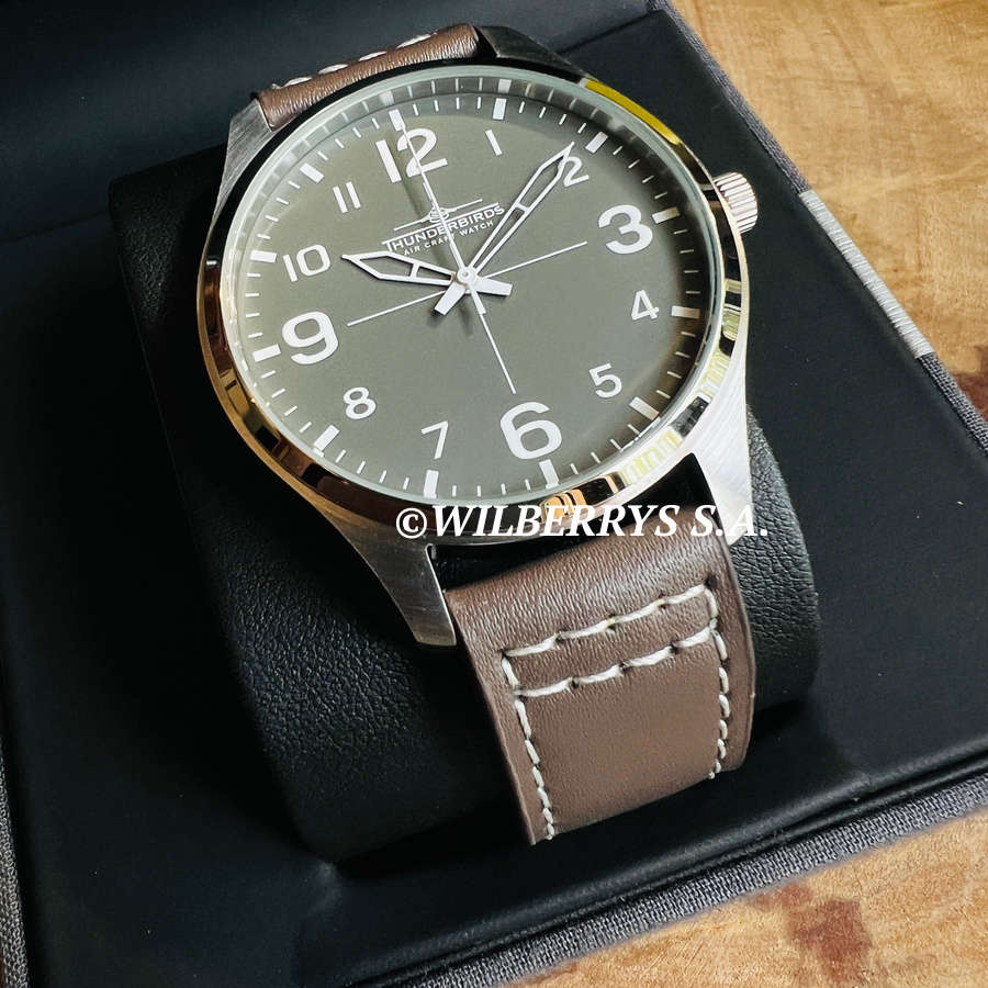 rrp R4,000.00 THUNDERBIRDS Men`s Meister Easy Read Dark Brown 40mm Easy Read Genuine Leather Watch