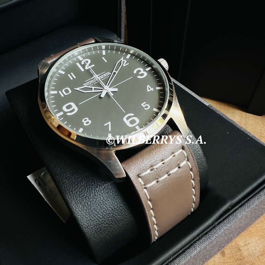 rrp R4,000.00 THUNDERBIRDS Men`s Meister Easy Read Dark Brown 40mm Easy Read Genuine Leather Watch