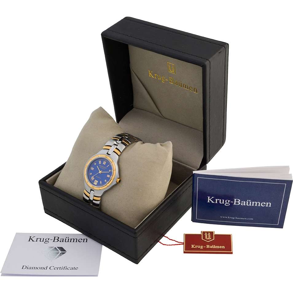 MUST SEE!! Krug Baumen Men`s Regatta 4X Genuine Diamond White Dial Two Tone Watch BRAND NEW