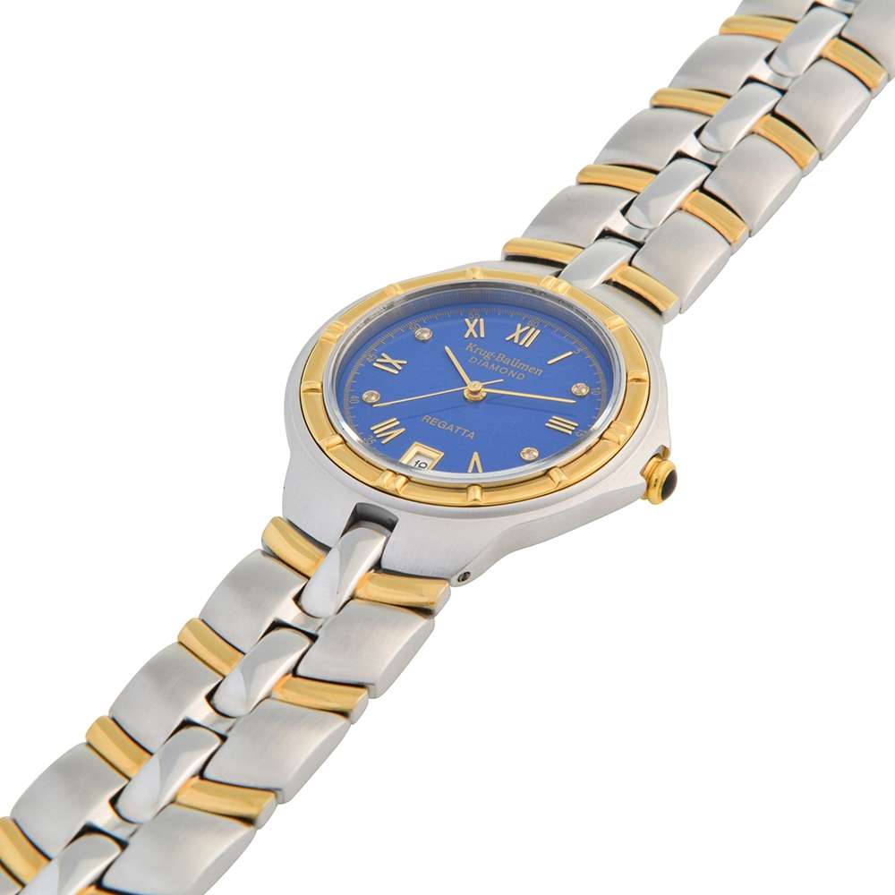 MUST SEE!! Krug Baumen Men`s Regatta 4X Genuine Diamond White Dial Two Tone Watch BRAND NEW