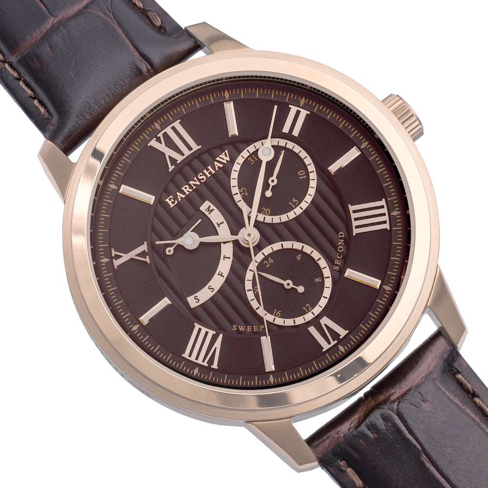 ***must see*** rrp: R6,500.00 THOMAS EARNSHAW Men`s DOUBLE RETROGRADE  COGNAC SWEEP SEC WATCH NEW