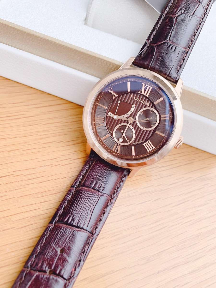 ***must see*** rrp: R6,500.00 THOMAS EARNSHAW Men`s DOUBLE RETROGRADE  COGNAC SWEEP SEC WATCH NEW