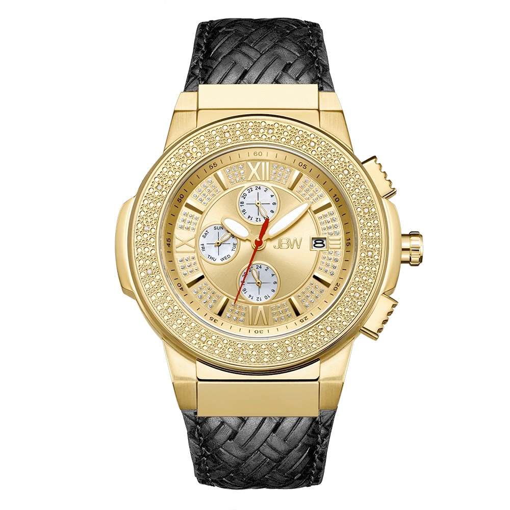 **real diamonds** R12,999.00 JBW MEN`S Saxon 18k Gold Plated 16 DIAMONDS Chrono Watch