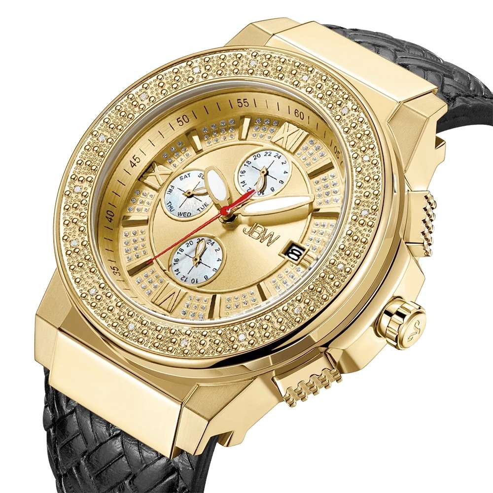 **real diamonds** R12,999.00 JBW MEN`S Saxon 18k Gold Plated 16 DIAMONDS Chrono Watch