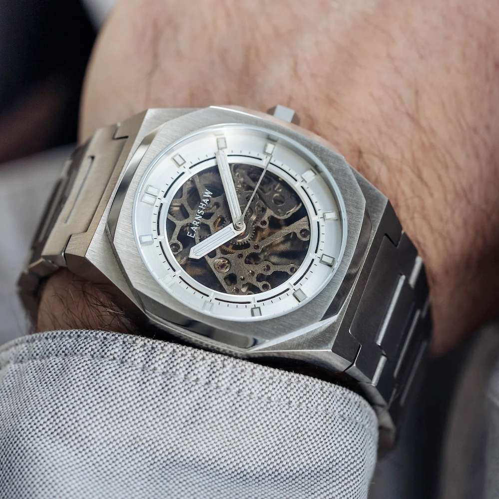 LOOK!! rip: R9,200.00 THOMAS EARNSHAW DRAKE SKELTON OPEN HEART AUTOMATIC Silver Sheen Watch