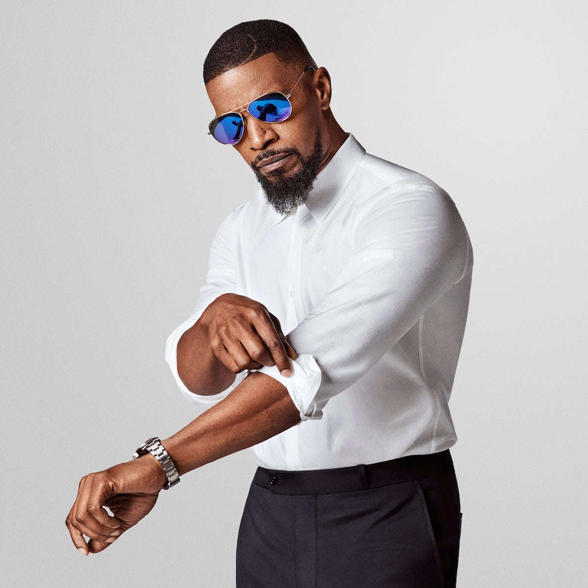 PRIVE REVAUX Mens JAMIE FOXX COMMANDO MIRROR / Gold Champagne / Polarized Sunglasses