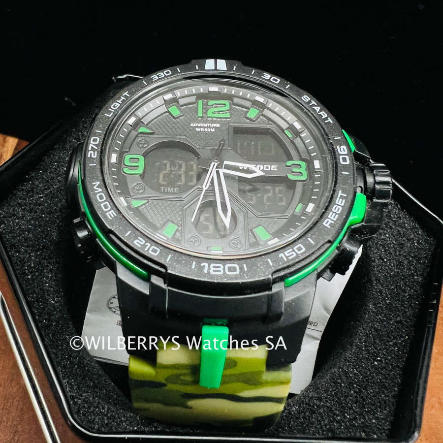 WEIDE Men`s SHOCK PROOF MUD GATOR 45mm Black/Camo Watch BRAND NEW official SA store