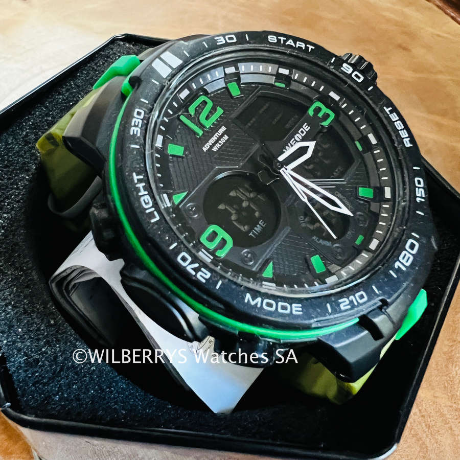 WEIDE Men`s SHOCK PROOF MUD GATOR 45mm Black/Camo Watch BRAND NEW official SA store