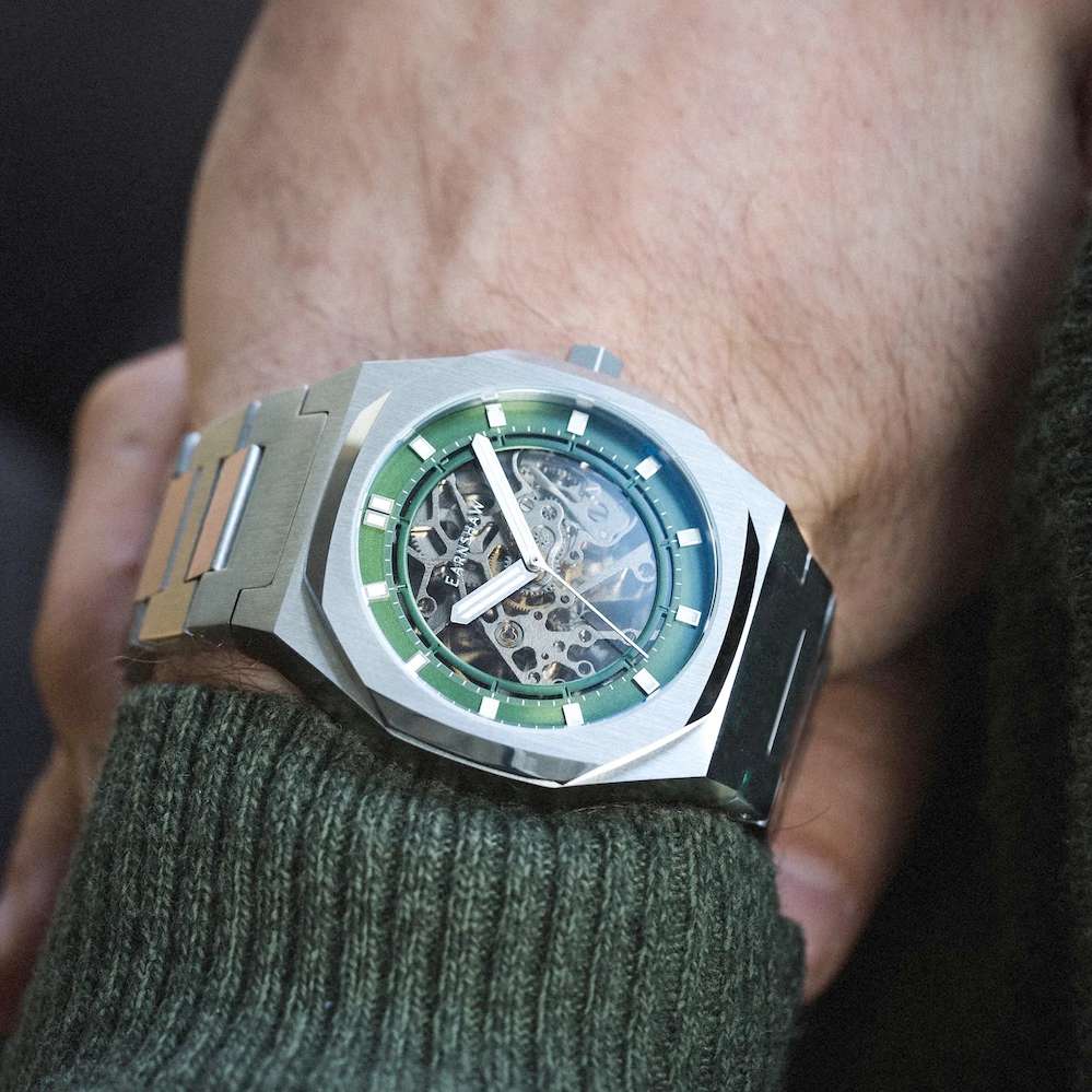 Thomas Earnshaw Drake Skelton Open Heart Automatic Watch - Emerald Green