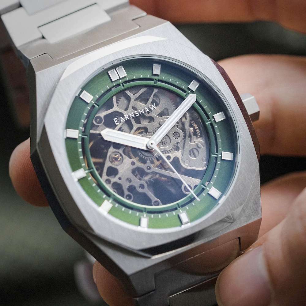 Thomas Earnshaw Drake Skelton Open Heart Automatic Watch - Emerald Green