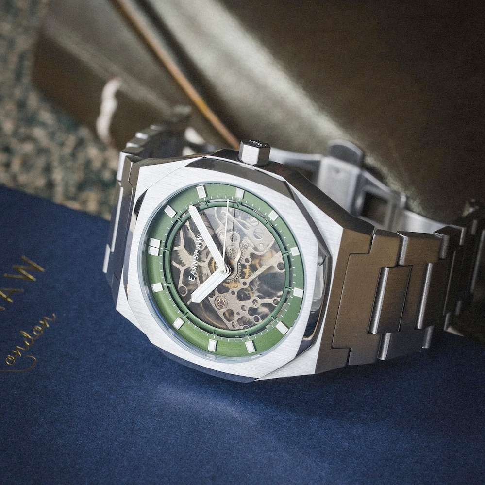 Thomas Earnshaw Drake Skelton Open Heart Automatic Watch - Emerald Green