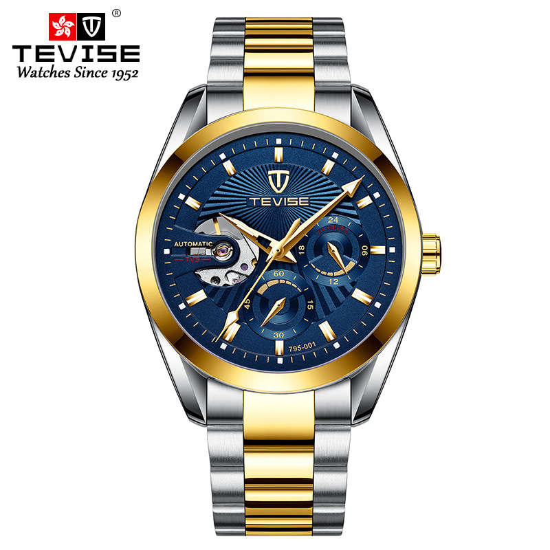 Retail: R2,399.00 TEVISE® Men`s Classic Automatic Partial Skeleton Two Tone/Blue Watch