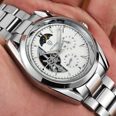 Retail: R2,399.00 TEVISE® Men`s Classic AUTOMATIC Partial Skeleton Silver/White Watch