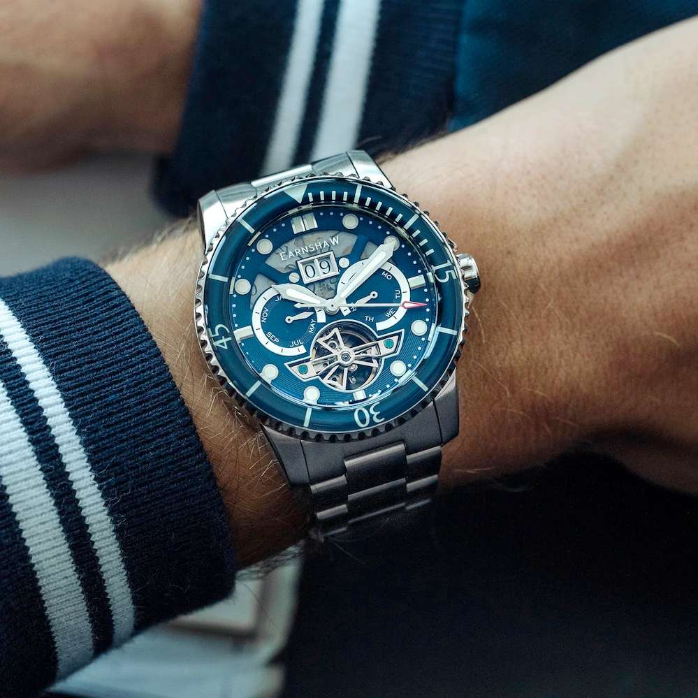 LOOK!! rip: R14,200.00 THOMAS EARNSHAW DUNCAN GRANDE DATE OPEN HEART AUTOMATIC Petrol Blue Watch