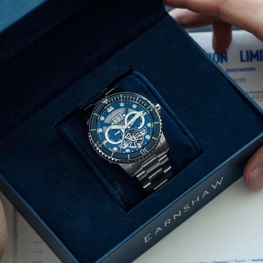 LOOK!! rip: R14,200.00 THOMAS EARNSHAW DUNCAN GRANDE DATE OPEN HEART AUTOMATIC Petrol Blue Watch