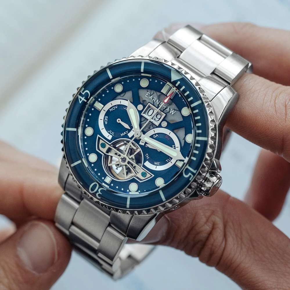 LOOK!! rip: R14,200.00 THOMAS EARNSHAW DUNCAN GRANDE DATE OPEN HEART AUTOMATIC Petrol Blue Watch