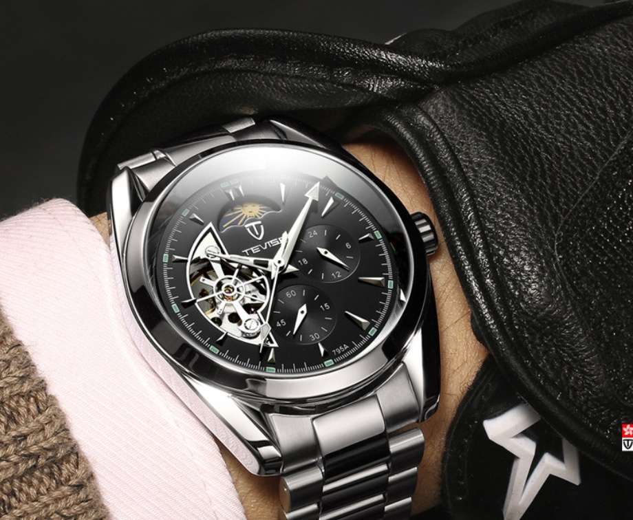 Retail: R2,399.00 TEVISE® Men`s Classic AUTOMATIC Partial Skeleton Ionic Black Edition Watch