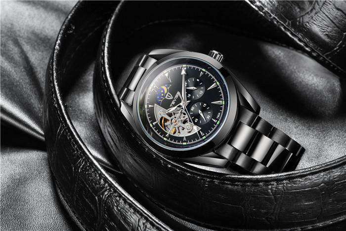 Retail: R2,399.00 TEVISE® Men`s Classic AUTOMATIC Partial Skeleton Ionic Black Edition Watch