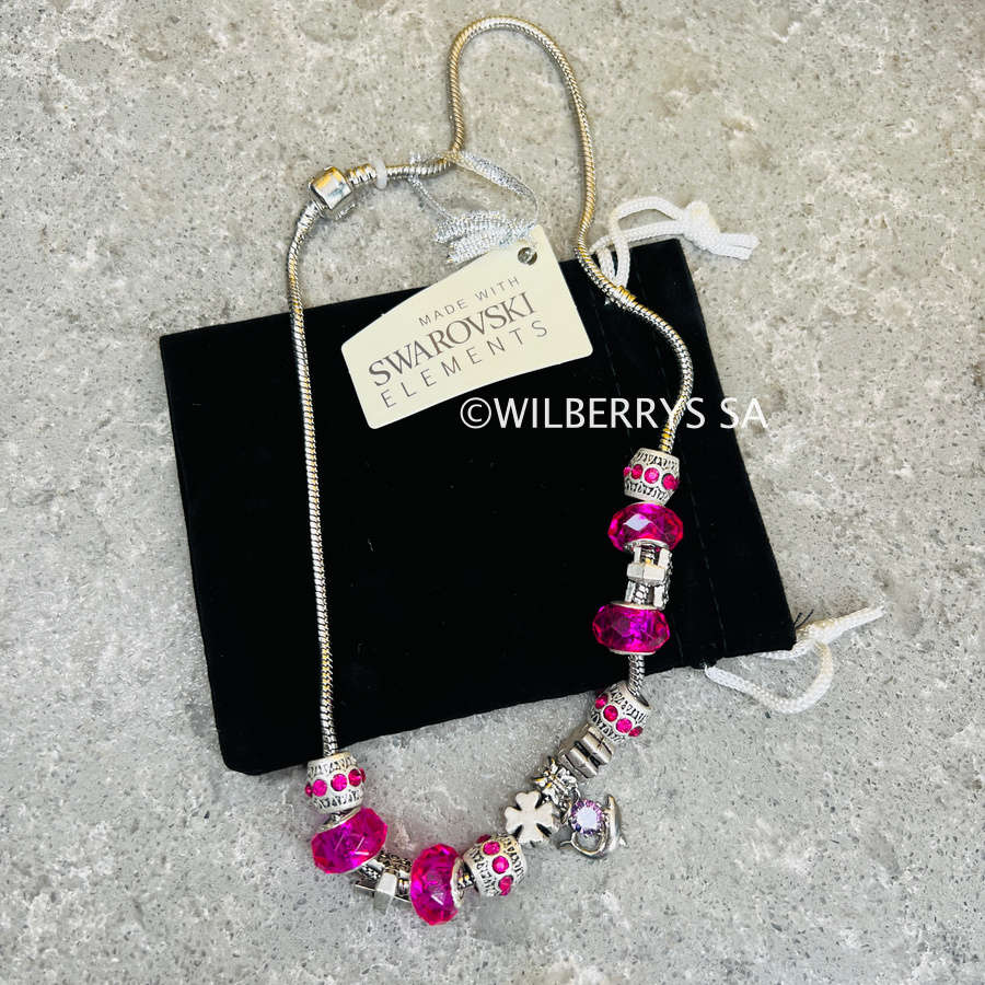 LOOK!! R2950.00 LONDON JEWELLERS Ava PINK Necklace + CHAIN + CHARMS + CRYSTALS FROM SWAROVSKI