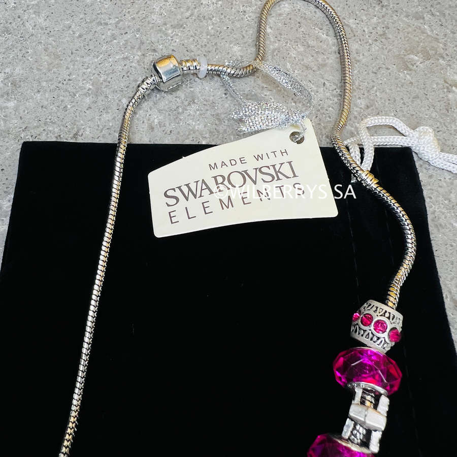 LOOK!! R2950.00 LONDON JEWELLERS Ava PINK Necklace + CHAIN + CHARMS + CRYSTALS FROM SWAROVSKI