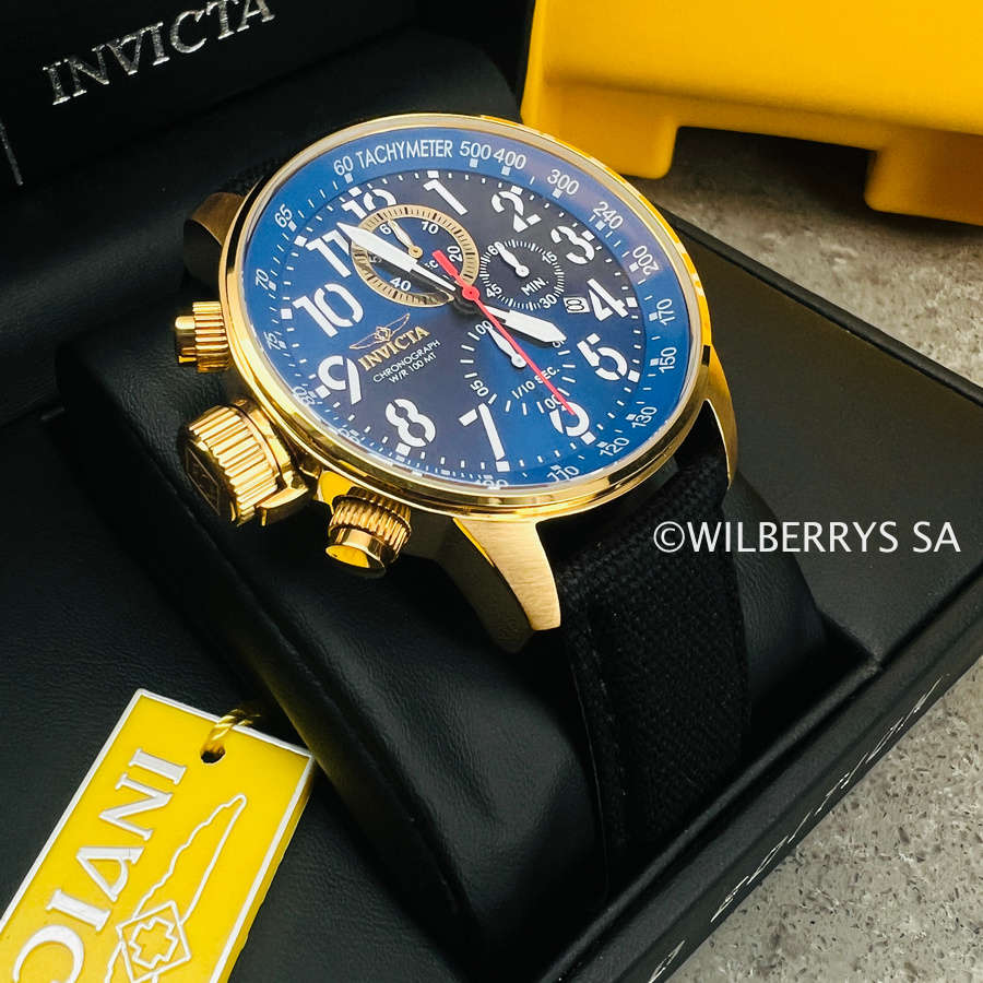 LOOK!! rrp: R8,900.00 INVICTA Mens RUSSIAN LEFTY 18k GOLD PL. AVIATOR CHRONOGRAPH Horizon Blue Watch