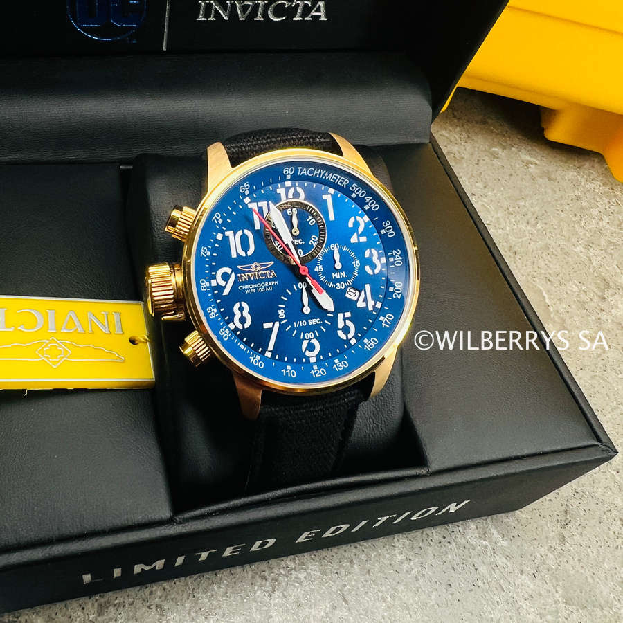 LOOK!! rrp: R8,900.00 INVICTA Mens RUSSIAN LEFTY 18k GOLD PL. AVIATOR CHRONOGRAPH Horizon Blue Watch