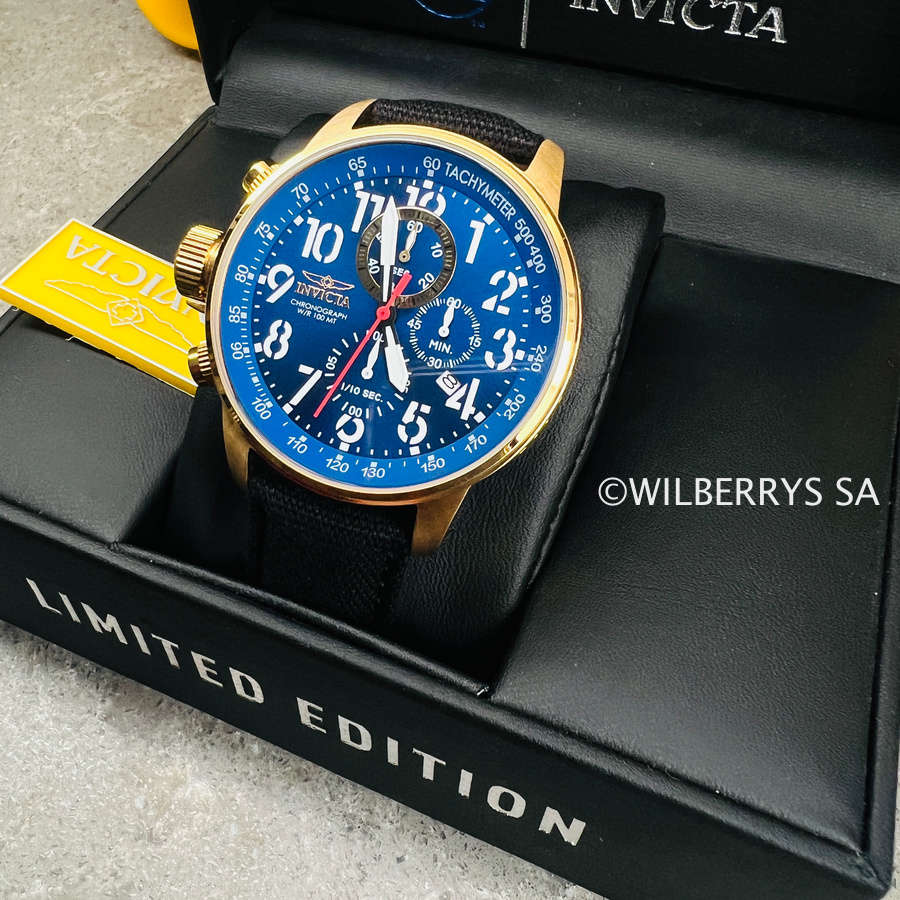 LOOK!! rrp: R8,900.00 INVICTA Mens RUSSIAN LEFTY 18k GOLD PL. AVIATOR CHRONOGRAPH Horizon Blue Watch