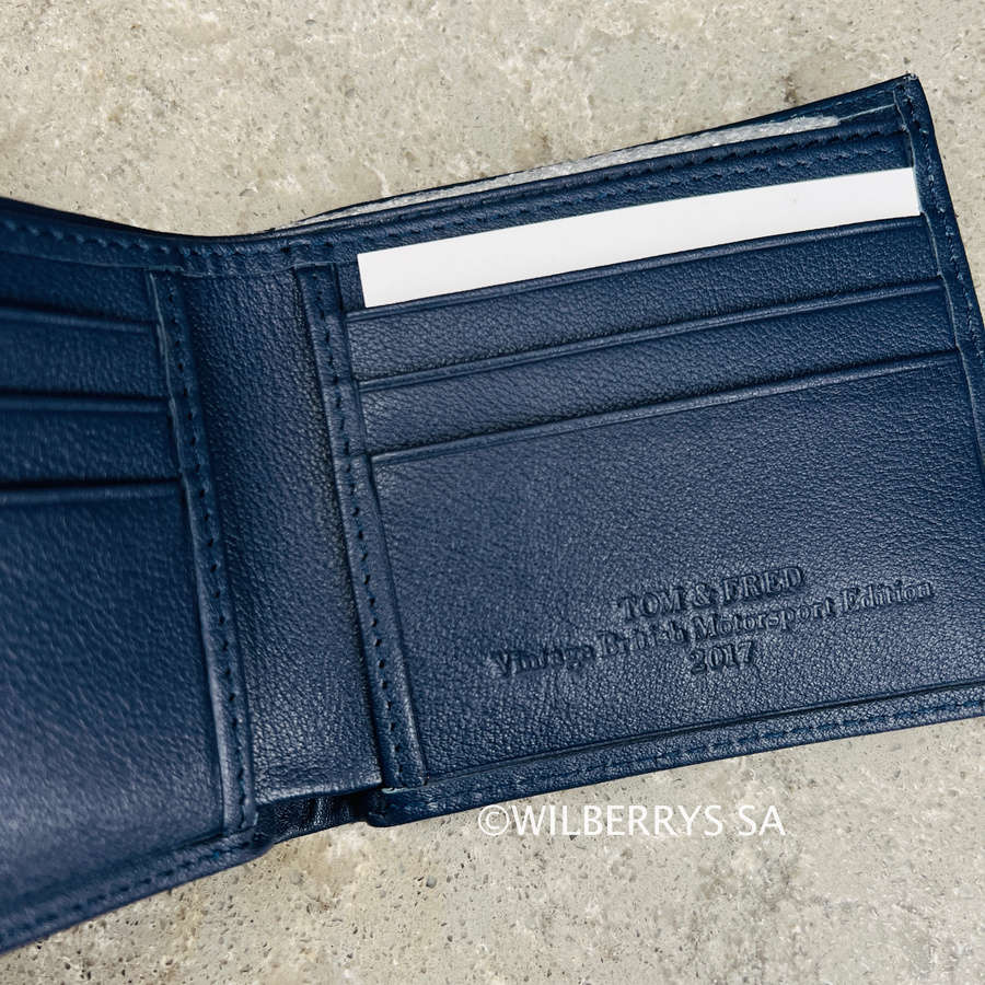 look!! R2,199.00 TOM & FRED London® British Racing Tribute Wallet MIDNIGHT BLUE LEATHER