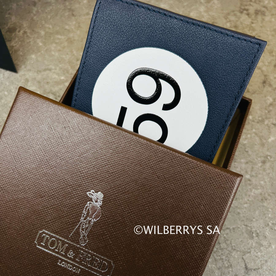 look!! R2,199.00 TOM & FRED London® British Racing Tribute Wallet MIDNIGHT BLUE LEATHER