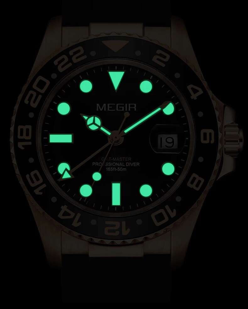 Retail: R2,499.00 MEGIR ELITE Mens GMT Date 43mm Stainless Steel Oyster Bracelet Watch NEW