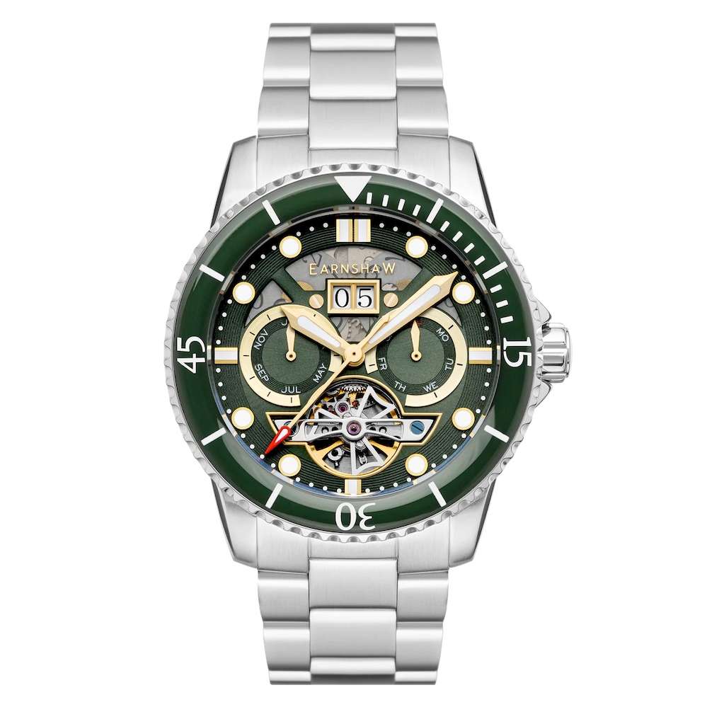 LOOK!! rip: R14,200.00 THOMAS EARNSHAW DUNCAN GRANDE DATE OPEN HEART AUTOMATIC Forest Green Watch