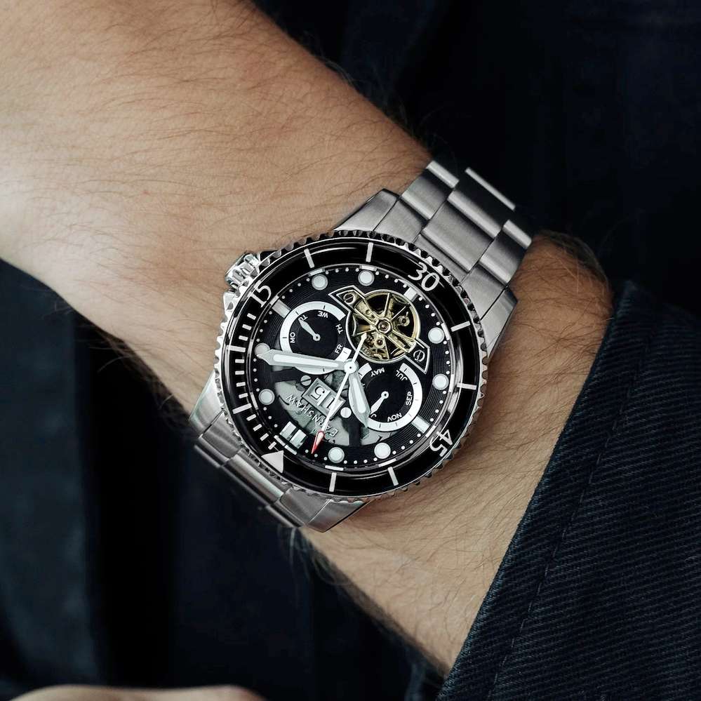 LOOK!! rip: R14,200.00 THOMAS EARNSHAW DUNCAN GRANDE DATE OPEN HEART AUTOMATIC Regal Black Watch