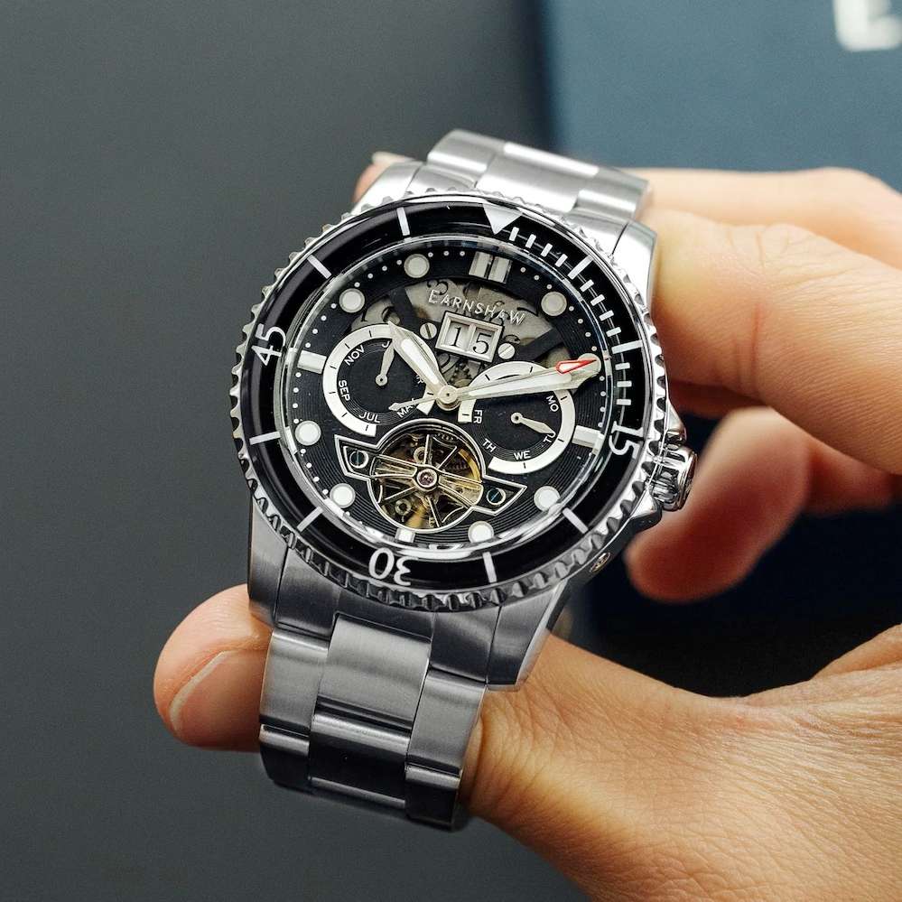 LOOK!! rip: R14,200.00 THOMAS EARNSHAW DUNCAN GRANDE DATE OPEN HEART AUTOMATIC Regal Black Watch