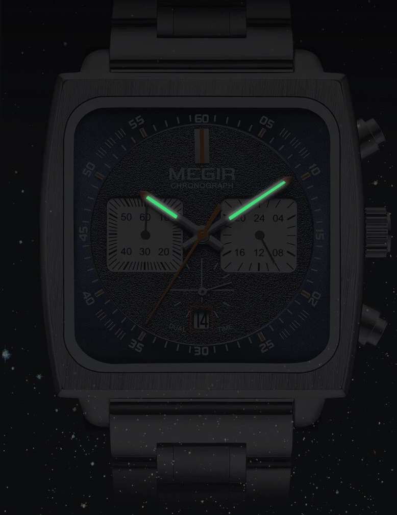 Retail: R1,499.00 MEGIR Men`s Gulf Monaco Homage Chronograph Silver / Blue Leather Watch