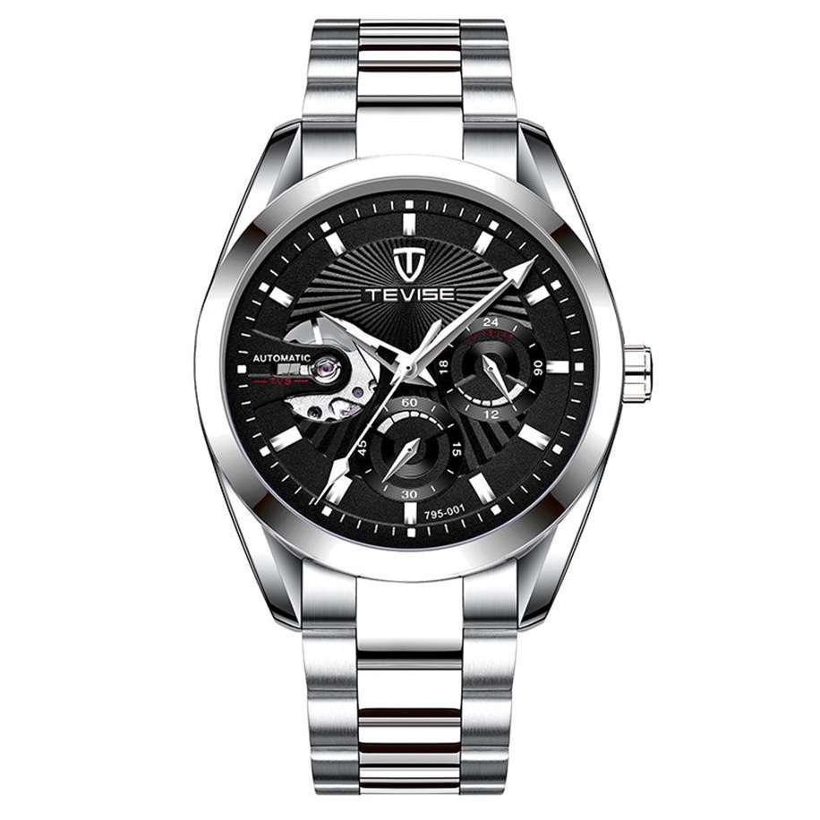 Retail: R2,399.00 TEVISE® Men`s Classic Automatic Partial Skeleton Silver/Black Watch