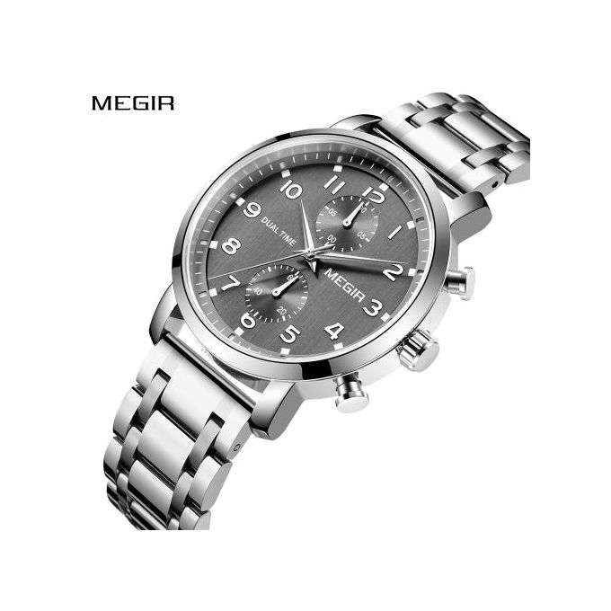 Retail: R1,599.00 MEGIR Mens DUAL TIME Chronograph silver / grey Watch BRAND NEW