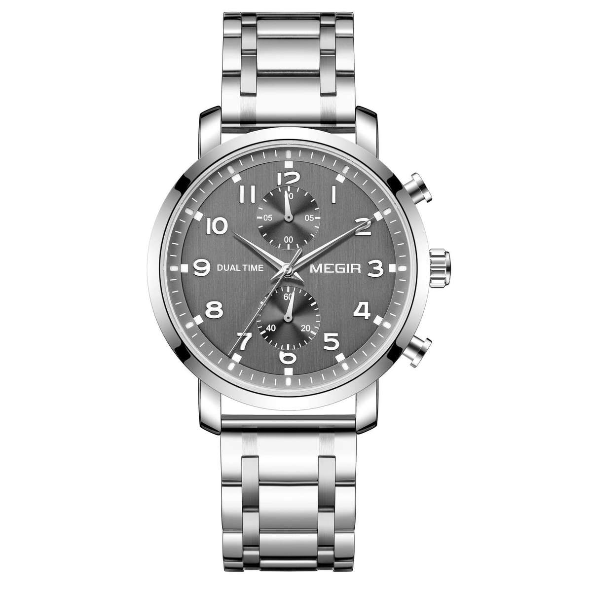 Retail: R1,599.00 MEGIR Mens DUAL TIME Chronograph silver / grey Watch BRAND NEW