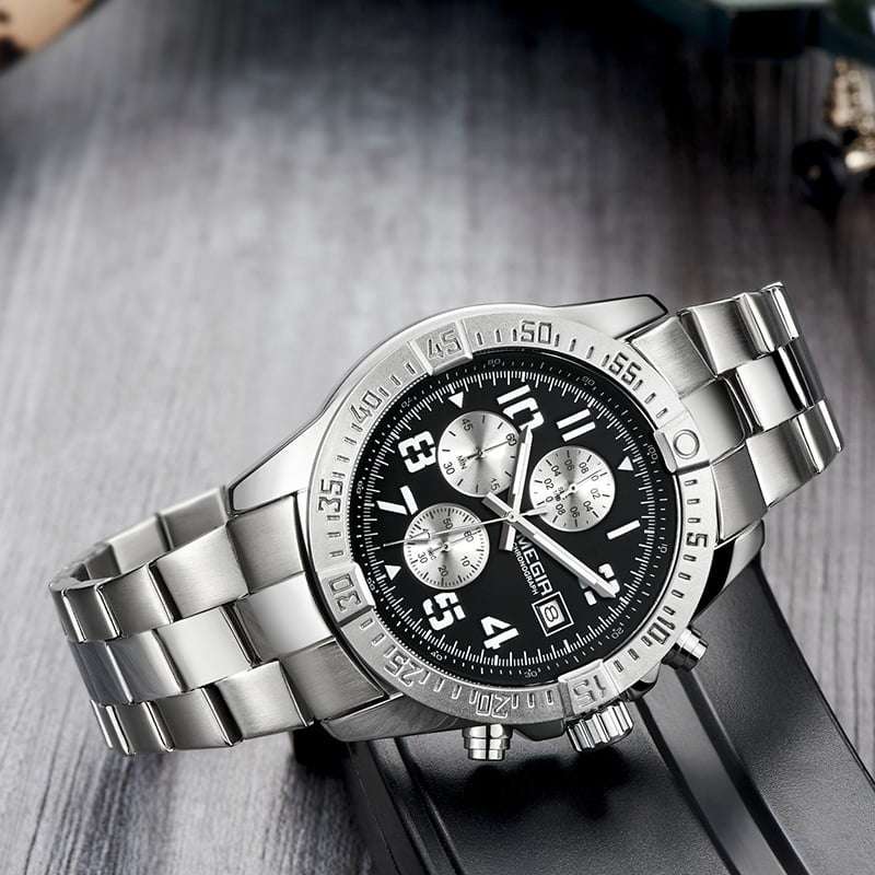 Retail: R1,499.00 MEGIR Men`s Avenger Chronograph Date 45mm Stainless Steel Bracelet Watch BRAND NEW