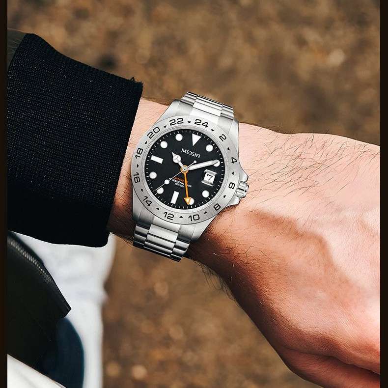 Retail: R2,499.00 MEGIR ELITE Mens GMT Date 43mm Stainless Steel Oyster Bracelet Watch NEW