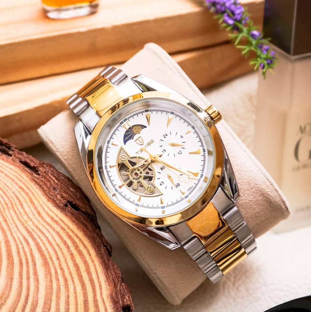 Tevisa Men`s Classic Automatic Partial Skeleton Two Tone/White Watch