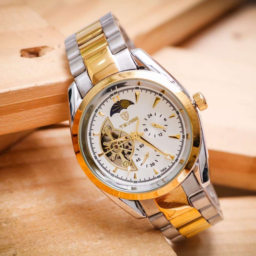 Tevisa Men`s Classic Automatic Partial Skeleton Two Tone/White Watch