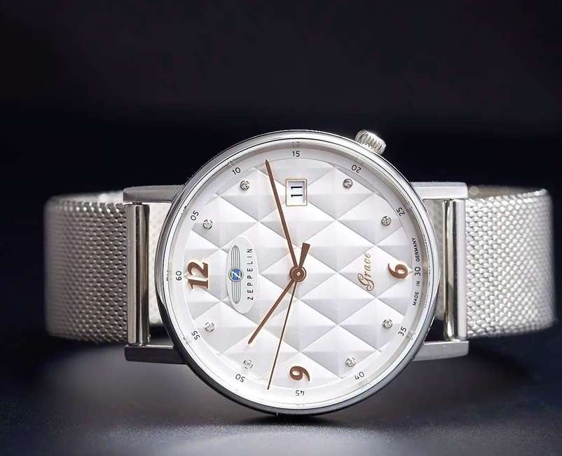 wow rrp R8,000.00 ZEPPELIN Germany Womens Grace SWAROVSKI Tufted Milanese Date Watch