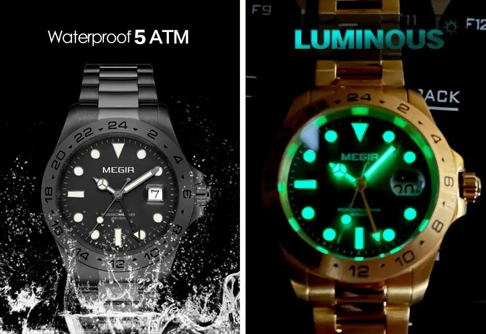 Retail: R2,499.00 MEGIR PREMIUM Men GMT Date 43mm Stainless Steel Silver Oyster Bracelet Watch