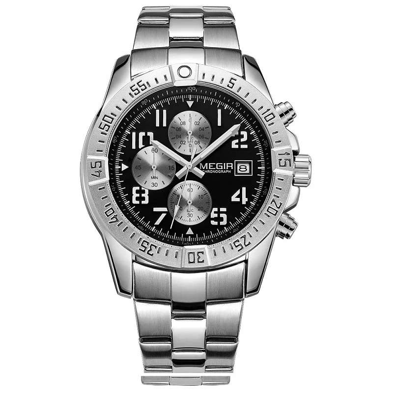 Retail: R1,499.00 MEGIR Men`s Avenger Chronograph Date 45mm Stainless Steel Bracelet Watch BRAND NEW